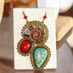 Ammolite, Dyed Coral and Red Stone Close-up
