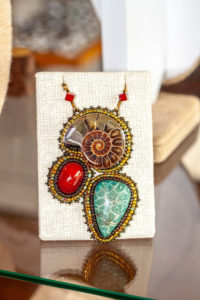 Ammolite, Dyed Coral and Red Stone Close-up