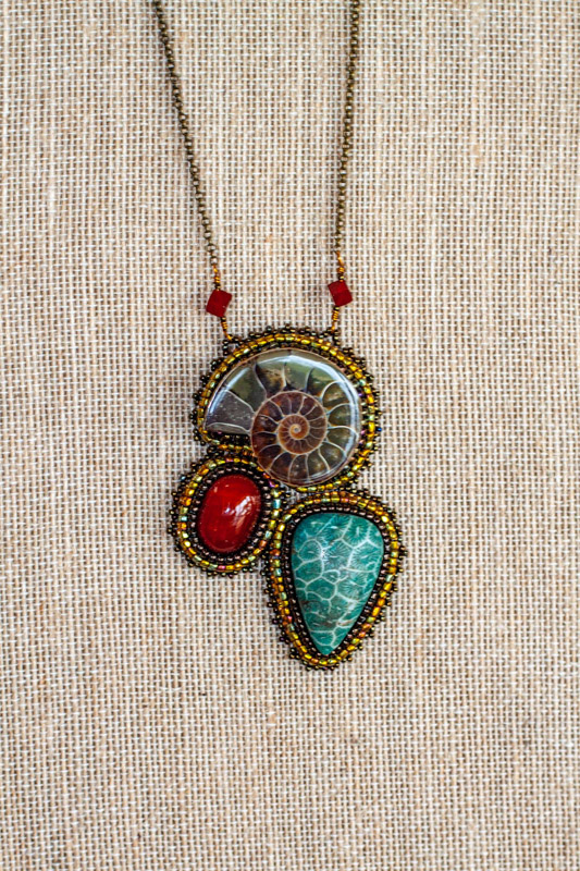 Ammolite, Dyed Coral and Red Stone - Buy Cabochons
